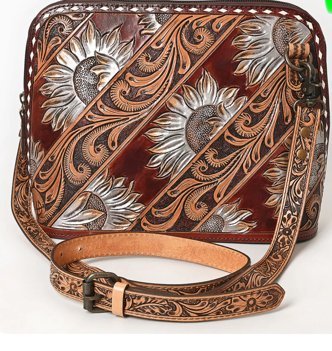 American Darling Tooled leather crossbody floral